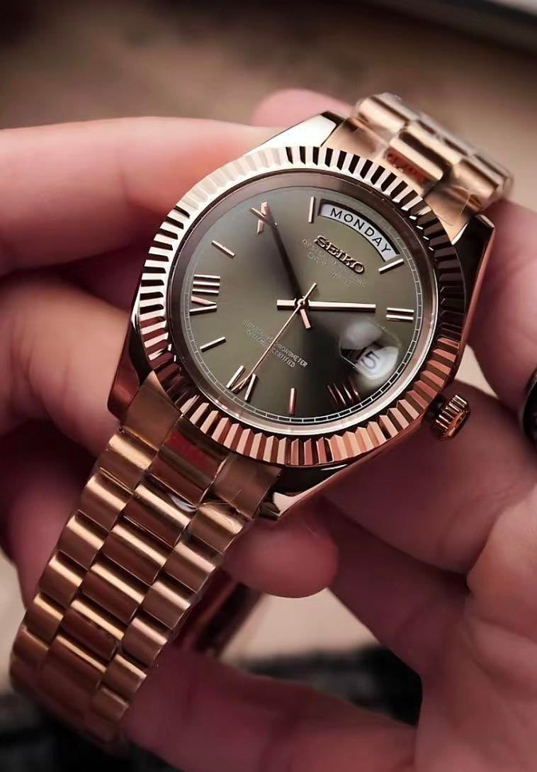 Seiko Day-Date Rose Gold - Olive Roman - 40mm Presidential