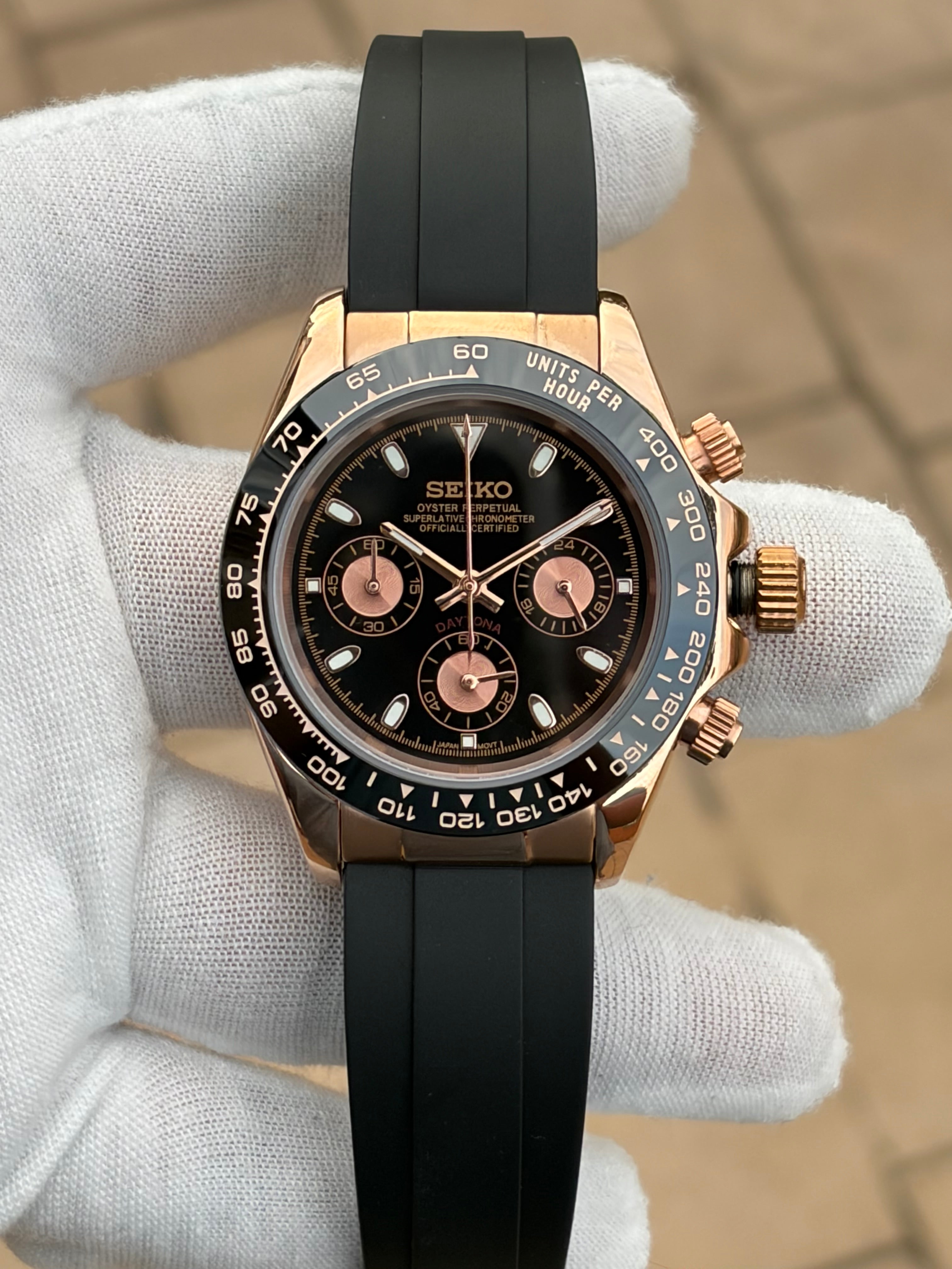 Seiko Rose Gold Daytona Mod Watch - Genuine Japanese VK63